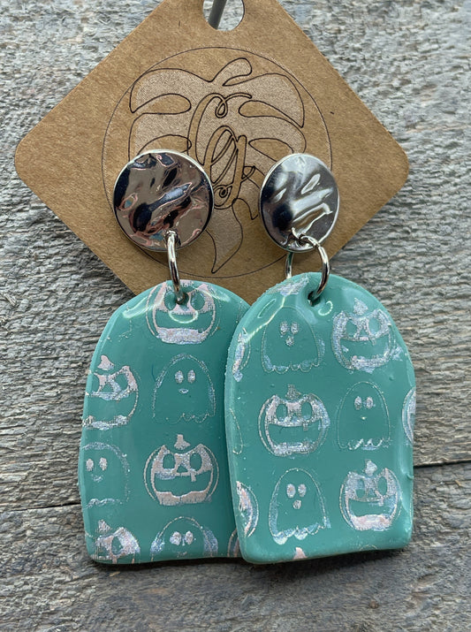 Spooky Green Stenciled Earrings