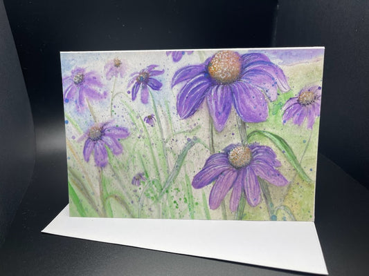 Cone Flower Greeting Card, hand painted 4x6 blank card