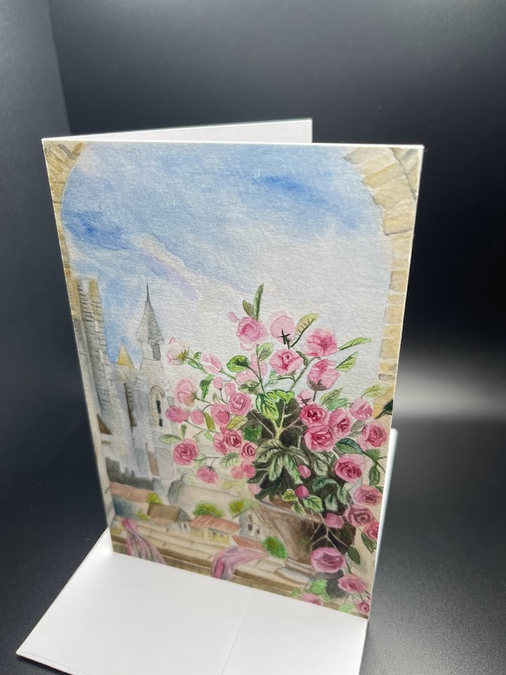 Roses Greeting Card, Paris Inspired, 4x6, hand painted, blank greeting card