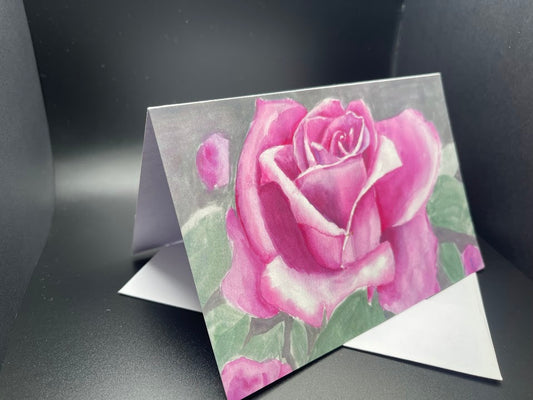 Pink Rose Greeting Card, 4x6, hand painted, blank greeting card