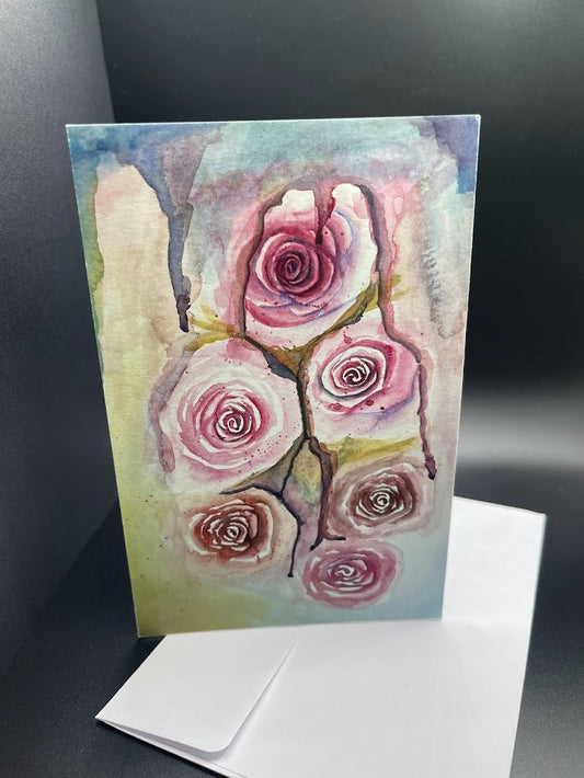 Rose Watercolor Greeting Card, 4x6, hand painted, blank greeting card