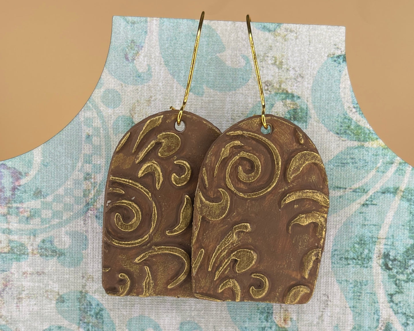 Gold and Brown Polymer Clay Earrings