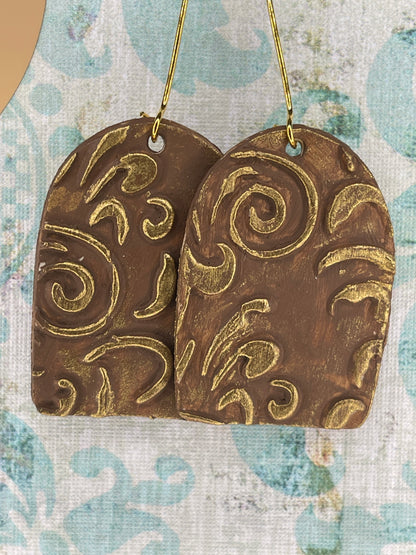 Gold and Brown Polymer Clay Earrings