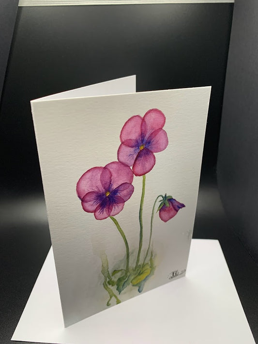 Purple Pansies 4x6 Greeting Card, hand painted blank card