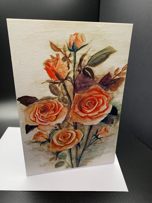 Orange Rose 4x6 Greeting Card, hand painted and blank