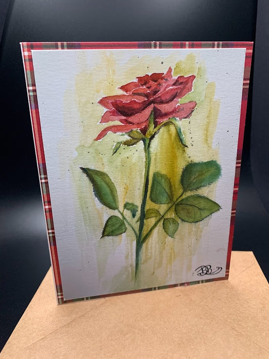 Red Rose Greeting Card, hand painted, 4x6 blank card