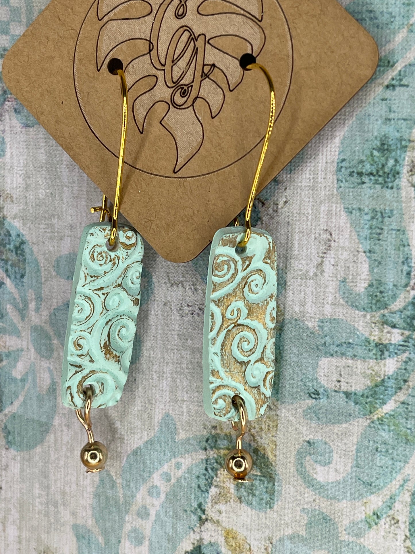 Turquoise and Gold Rectangle Earrings