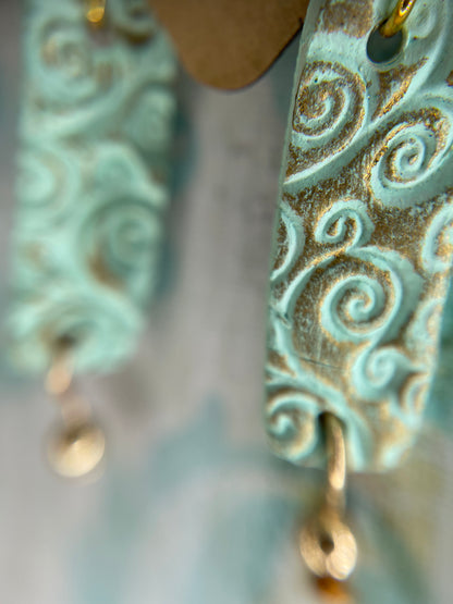 Turquoise and Gold Rectangle Earrings