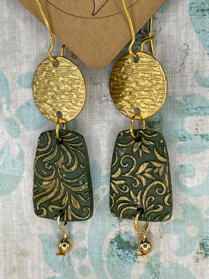 Gold and Green Polymer Clay Earrings