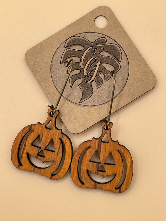 Wooden Jack-o-Lantern Earrings