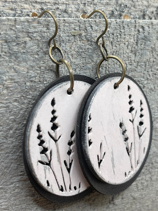 Stacked Lavender and Leather Earrings