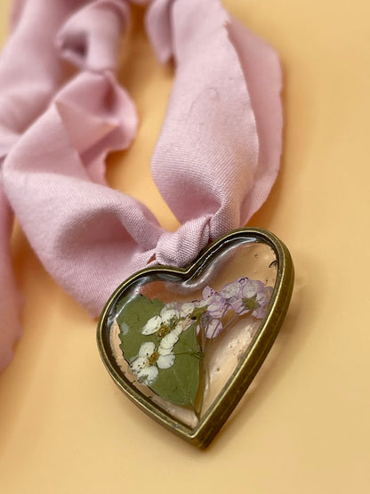 Clear Resin Flower Necklace with Ribbon