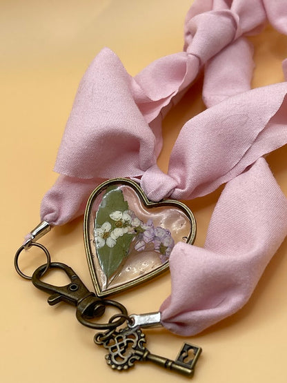 Clear Resin Flower Necklace with Ribbon