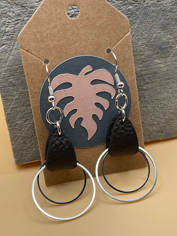 Silver Hoops with Leather Connectors