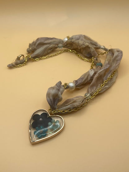 Silk Ribbon Necklace with Resin Pendant